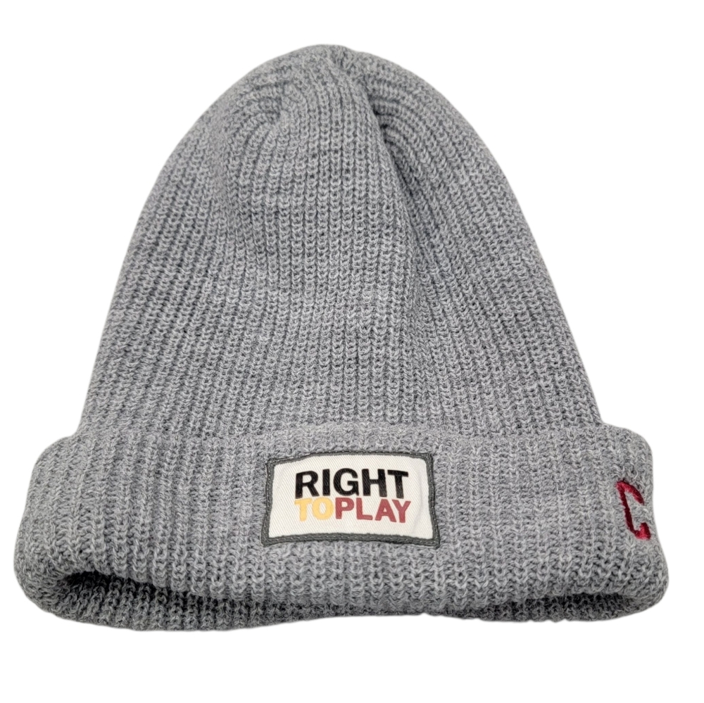 Roots Canada Raised Cuff Knit Beanie Toque Grey Winter Hat “Right to Play” - Picture 3 of 16